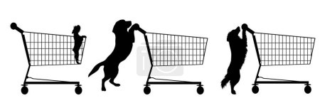 Téléchargez les illustrations : Ensemble de silhouette vectorielle de chien pousser panier sur fond blanc. Symbole d'accessoires pour animalerie et vente. - en licence libre de droit