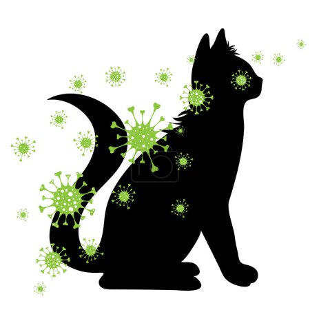 Téléchargez les illustrations : Silhouette vectorielle du chat avec signe de maladie toxoplasmique sur fond blanc. Symbole d'animal et de santé. - en licence libre de droit