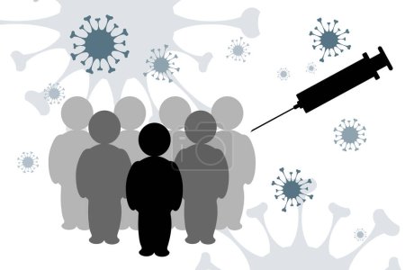 Téléchargez les illustrations : Silhouette vectorielle de personnes anonymes par vaccination avec aiguille de seringue. Symbole de la santé et des maladies. - en licence libre de droit
