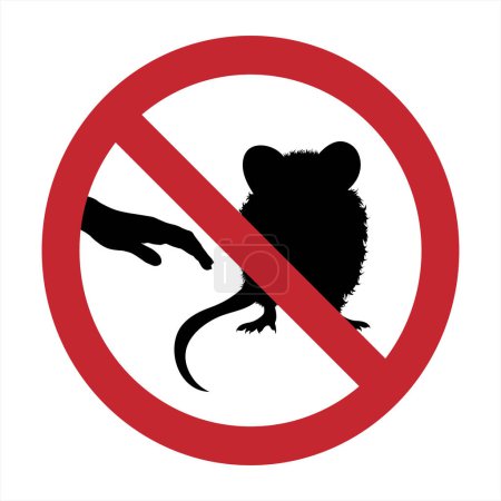 Illustration for Vector silhouette of do not touch rats mark on white background. Symbol of prohibition with animal. - Royalty Free Image