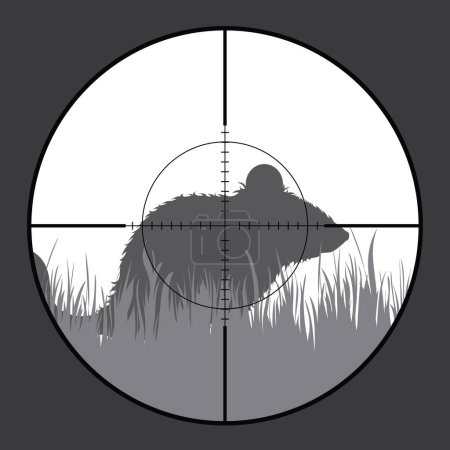 Téléchargez les illustrations : Silhouette vectorielle de rongeur à vue de fusil pendant la chasse. Le chasseur surveille sa victime. - en licence libre de droit