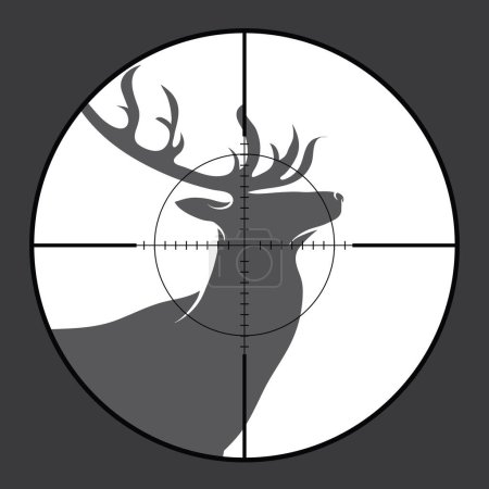 Illustration for Vector silhouette of deer in rifle sight while hunting. The hunter watches his victim. - Royalty Free Image