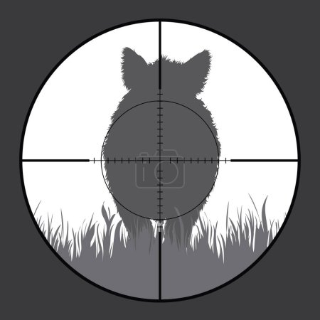 Téléchargez les illustrations : Silhouette vectorielle de sanglier à vue de fusil pendant la chasse. Le chasseur surveille sa victime. - en licence libre de droit