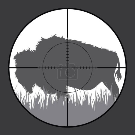 Téléchargez les illustrations : Silhouette vectorielle de bufallo en vue fusil lors de la chasse. Le braconnier surveille sa victime. Animal africain. - en licence libre de droit