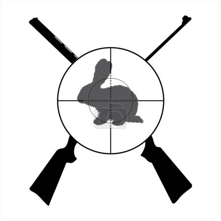 Illustration for Vector silhouette of crossing guns like symbol of hunting. Hare in focus. - Royalty Free Image