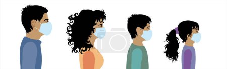 Illustration for Illustration of family with medical mask. Symbol of healthy and covid-19. - Royalty Free Image