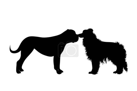 Illustration for Vector silhouette of pair of dogs on white background. Symbol of animal and pet. - Royalty Free Image