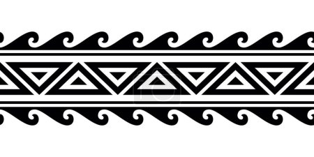 Illustration for Maori polynesian tattoo bracelet. Tribal sleeve seamless pattern vector. Samoan border tattoo design fore arm or foot. Armband tattoo tribal. band fabric seamless ornament isolated on white background - Royalty Free Image