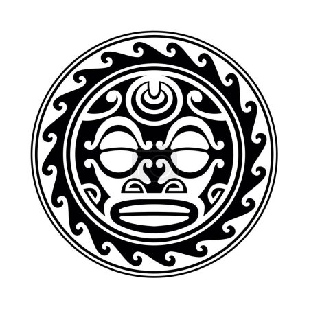 Illustration for Traditional Maori round tattoo design. Editable vector illustration. Ethnic circle ornament. African mask. Black and white - Royalty Free Image
