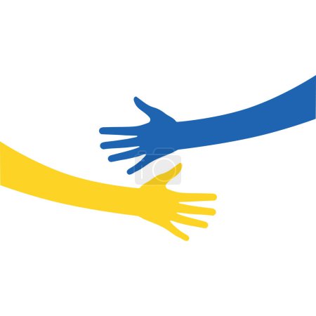 Ilustración de Apoya a Ucrania. Ayuda, guarda, reza por. Dos manos de colores de la bandera de Ucrania. Alto a la guerra. Azul y amarillo. Ilustración vectorial - Imagen libre de derechos