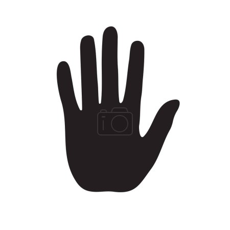 silueta de mano negra aislada sobre fondo blanco. Hola, hola, paz, alto, prohibición, señal de bloqueo. No toque el símbolo. señal de prohibición. Ilustración vectorial