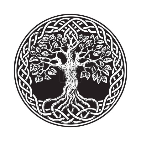 Illustration for Celtic tree of life decorative Vector ornament, Graphic arts, dot work. Grunge vector illustration of the Scandinavian myths with Celtic culture. - Royalty Free Image