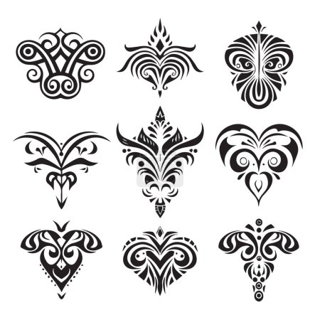 Illustration for Tribal tattoo collection set Maori tattoo totem Vector Illustration design. Black and white. For tattoo studio catalog - Royalty Free Image