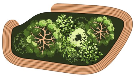 Illustration for Top view of a bench for the architectural landscape plans. Bench with trees and greens. Entourage design. Vector. - Royalty Free Image