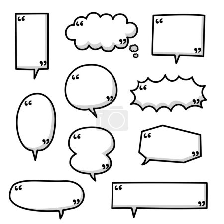 Black and white color speech bubble balloon with quotation marks, icon sticker memo keyword planner text box banner, flat png transparent element design