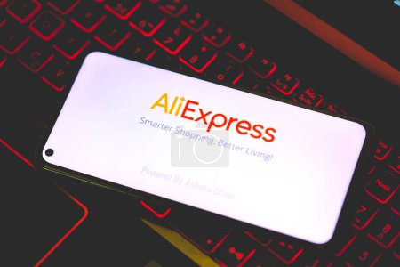 Photo for Brasilia, Federal District, Brazil - April, 2023. AlExpress app logo on a smartphone screen - Royalty Free Image