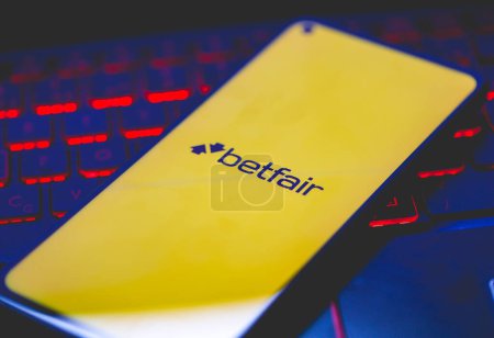 Photo for Brasilia, Federal District, Brazil - April, 2023. Betfair app logo on a smartphone screen - Royalty Free Image
