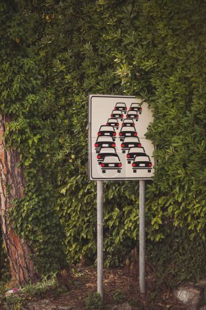 Italian traffic sign. Queues likely on road ahead. Expect delay. 