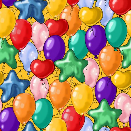 Téléchargez les photos : Des ballons pour une fête d'enfants et un anniversaire. Modèle sans couture de papier numérique dessiné à la main. - en image libre de droit