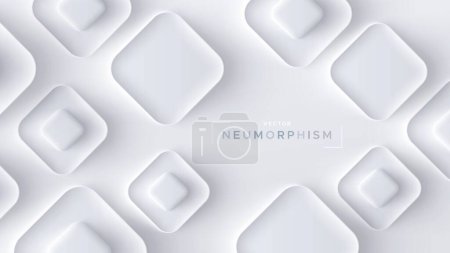 Illustration for Top view podium, neumorphic bright design. Rectangular shapes with rounded corners. Light, soft, clear and simple vector illustration. Elegant abstract background with copy space. - Royalty Free Image