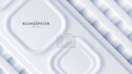 Illustration for Top view, neumorphic bright design. Rectangular shapes, 3D decorative mesh, grid from white slats. Light, soft, clear and simple vector illustration. Elegant abstract background with copy space. - Royalty Free Image