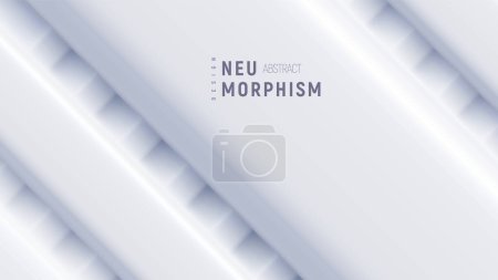 Illustration for Top view podium, neumorphic bright design. 3D decorative surface from white slats. Light, soft, clear and simple vector illustration. Elegant abstract background with copy space. - Royalty Free Image