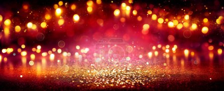 Photo for Red And Golden Glittering With Bokeh Lights In Abstract Defocused Background - Royalty Free Image