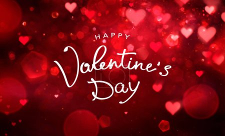 Photo for Happy Valentines Day Handwriting Text In Abstract Defocused Red Background - Royalty Free Image