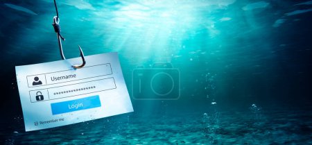 Photo for Phishing - Login Account Attached Fishing Hook - Risk Hacking Username And Password - Royalty Free Image