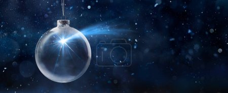 Téléchargez les photos : Étoile de Noël à l'intérieur Globe de neige - souhaits et concept de la Nativité - Contenir rendu 3d - en image libre de droit