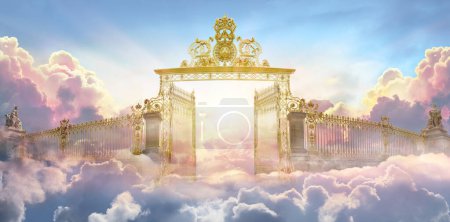 Foto de Puerta al Cielo - Vida después de la muerte - Entrada al Paraíso en las nubes al amanecer - Imagen libre de derechos