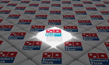 Photo for Melitopol, Ukraine - November 21, 2022: Dominos Pizza logo icon isolated on shape of cubes. Dominos is the second-largest pizza chain in the United States and the largest worldwide. - Royalty Free Image