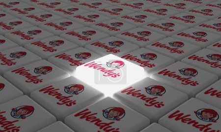 Photo for Melitopol, Ukraine - November 21, 2022: Wendys logo icon isolated on shape of cubes. Wendys is an American international fast food restaurant chain founded by Dave Thomas on November 15, 1969. - Royalty Free Image