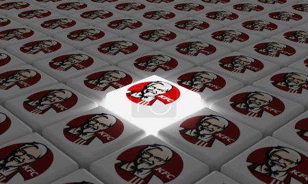 Photo for Melitopol, Ukraine - November 21, 2022: KFC logo icon isolated on shape of cubes. It is a fast food restaurant chain headquartered in United States specialized in chicken products. - Royalty Free Image