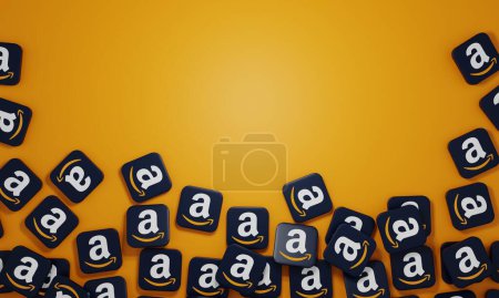 Foto de Melitopol, Ucrania - 21 de noviembre de 2022: icono del logotipo de Amazon aislado en el fondo de color. Amazon es una empresa estadounidense de comercio electrónico internacional. Servicio de compras por Internet. - Imagen libre de derechos
