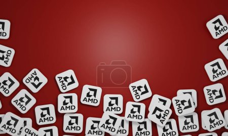Téléchargez les photos : Melitopol, Ukraine - 21 novembre 2022 : Icône du logo AMD isolée sur fond de couleur. AMD est une société américaine de semi-conducteurs qui développe des processeurs informatiques et des technologies connexes. - en image libre de droit
