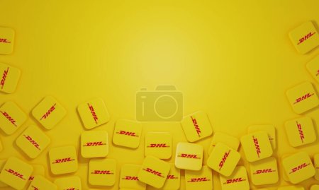 Photo for Melitopol, Ukraine - November 21, 2022: DHL logo icon isolated on color background. DHL German multinational company, one of the world leaders in the logistics market, the company was founded in 1969. - Royalty Free Image