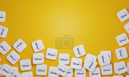 Téléchargez les photos : Melitopol, Ukraine - 21 novembre 2022 : Icône du logo Disney plus isolée sur fond de couleur. Disney plus est un service d'abonnement en streaming vidéo en ligne. - en image libre de droit