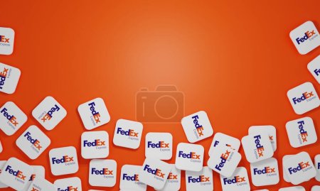 Foto de Melitopol, Ucrania - 21 de noviembre de 2022: icono del logotipo de FedEx aislado en el fondo de color. FedEx empresa americana que proporciona servicios postales, de mensajería y otros servicios logísticos en todo el mundo. - Imagen libre de derechos