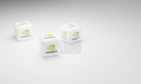 Téléchargez les photos : Melitopol, Ukraine - 21 novembre 2022 : Icône du logo Nvidia isolée sur fond de couleur. Marque de la célèbre société de cartes vidéo. Inventeur du GPU. - en image libre de droit
