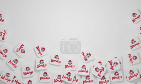 Foto de Melitopol, Ucrania - 21 de noviembre de 2022: Wendy 's logo icon isolated on color background. Wendy 's es una cadena internacional de restaurantes de comida rápida fundada por Dave Thomas el 15 de noviembre de 1969.. - Imagen libre de derechos