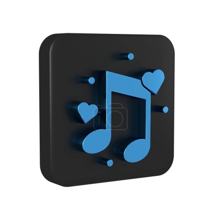 Photo for Blue Music note, tone with hearts icon isolated on transparent background. Black square button.. - Royalty Free Image