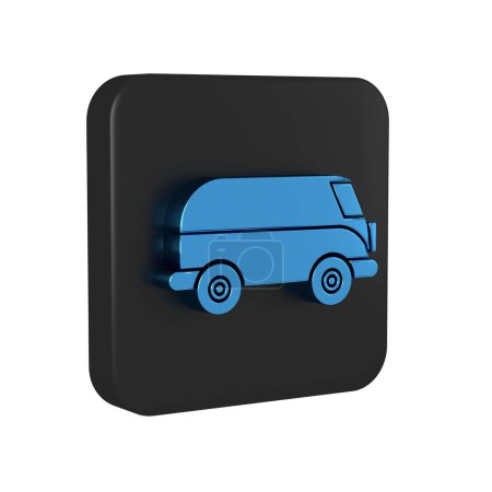 Photo for Blue Retro minivan icon isolated on transparent background. Old retro classic traveling van. Black square button.. - Royalty Free Image