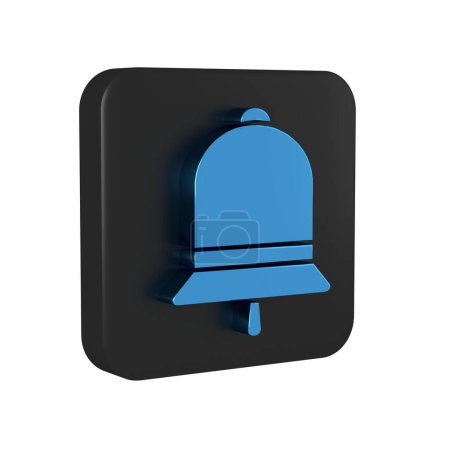 Téléchargez les photos : Icône de cloche à sonnerie bleue isolée sur fond transparent. Symbole d'alarme, cloche de service, panneau de cloche, symbole de notification. Bouton carré noir.. - en image libre de droit
