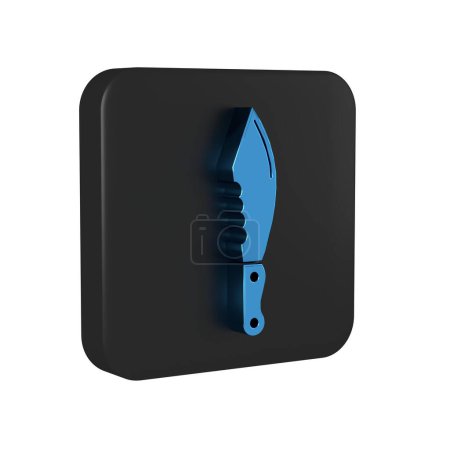 Téléchargez les photos : Icône de couteau militaire bleu isolé sur fond transparent. Bouton carré noir.. - en image libre de droit