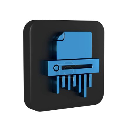 Blue Paper shredder confidential and private document office information protection icon isolated on transparent background. Black square button..