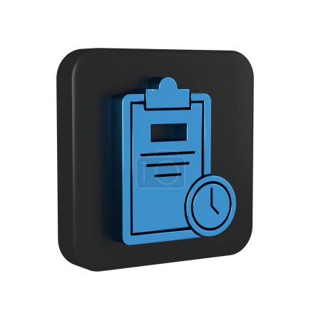 Photo for Blue Exam sheet with clock icon isolated on transparent background. Test paper, exam, or survey concept. School test or exam. Black square button.. - Royalty Free Image