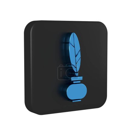 Photo for Blue Feather and inkwell icon isolated on transparent background. Black square button.. - Royalty Free Image