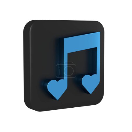 Photo for Blue Music note, tone with hearts icon isolated on transparent background. Valentines day. Black square button.. - Royalty Free Image