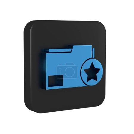 Photo for Blue Document folder with star icon isolated on transparent background. Document best, favorite, rating symbol. Black square button.. - Royalty Free Image